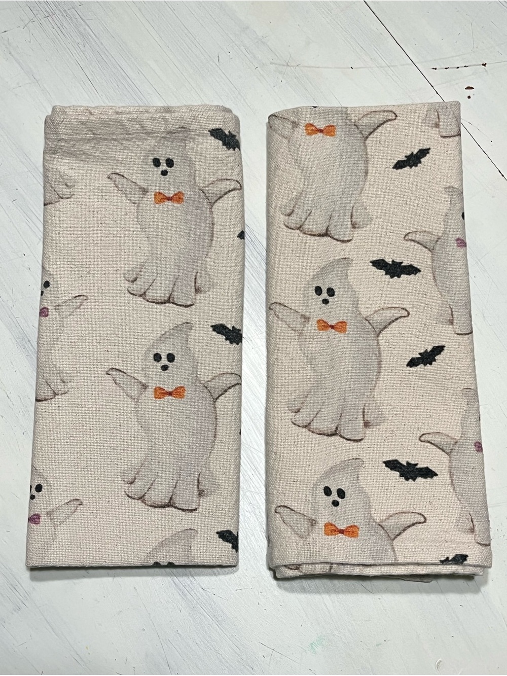 Mud Pie Halloween Ghosts & Bats Kitchen Dish Towels Minimalist Set of 2